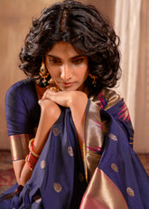 Saree in Navy Blue Colour Looking Adorned